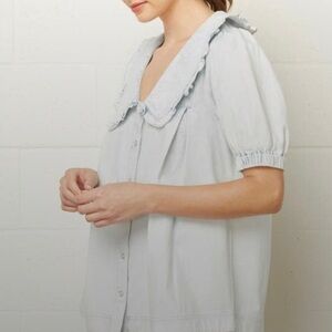 Entro Denim Peasant Collar Top